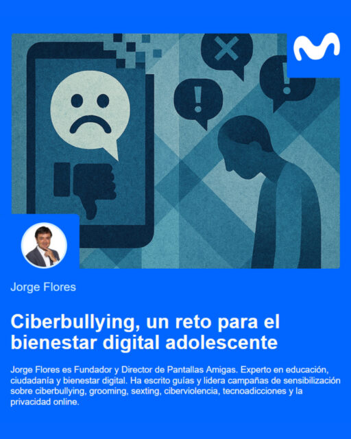 💥 El #ciberbullying o ciberacoso escolar sigue siendo uno de los mayores retos para el bienestar digital adolescente.

🗣️ En el artículo de Jorge Flores, fundador y director de PantallasAmigas, en @movistar_es se aborda cómo identificarlo e intervenir de manera coordinada para limitar el daño. 

🔗 Artículo completo en movistar.es 

#EducaciónDigital #Movistar #Familias #PantallasAmigas #BienestarDigital
